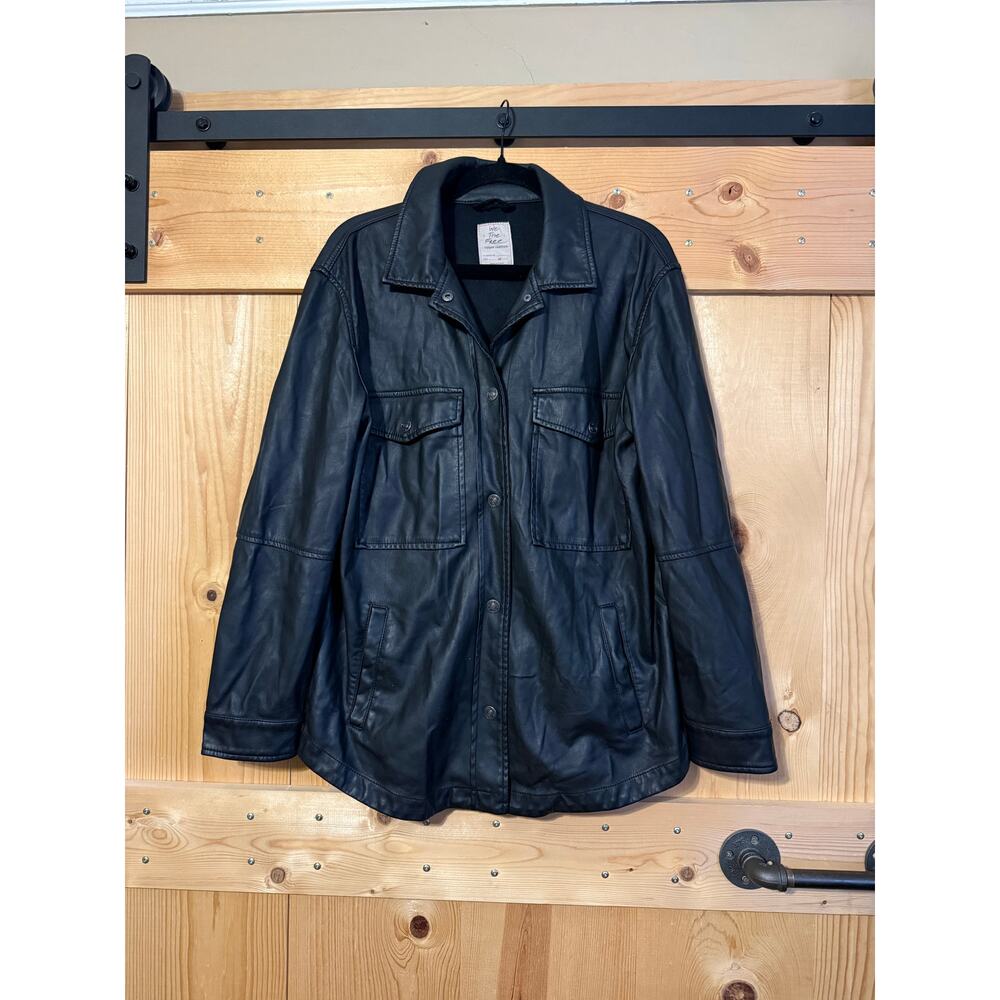 Free People We The Free Vegan Leather Black Jacket Snap Button Women’s Size M